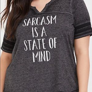 torrid SARCASM Black Burnout Football Tee - Size 3